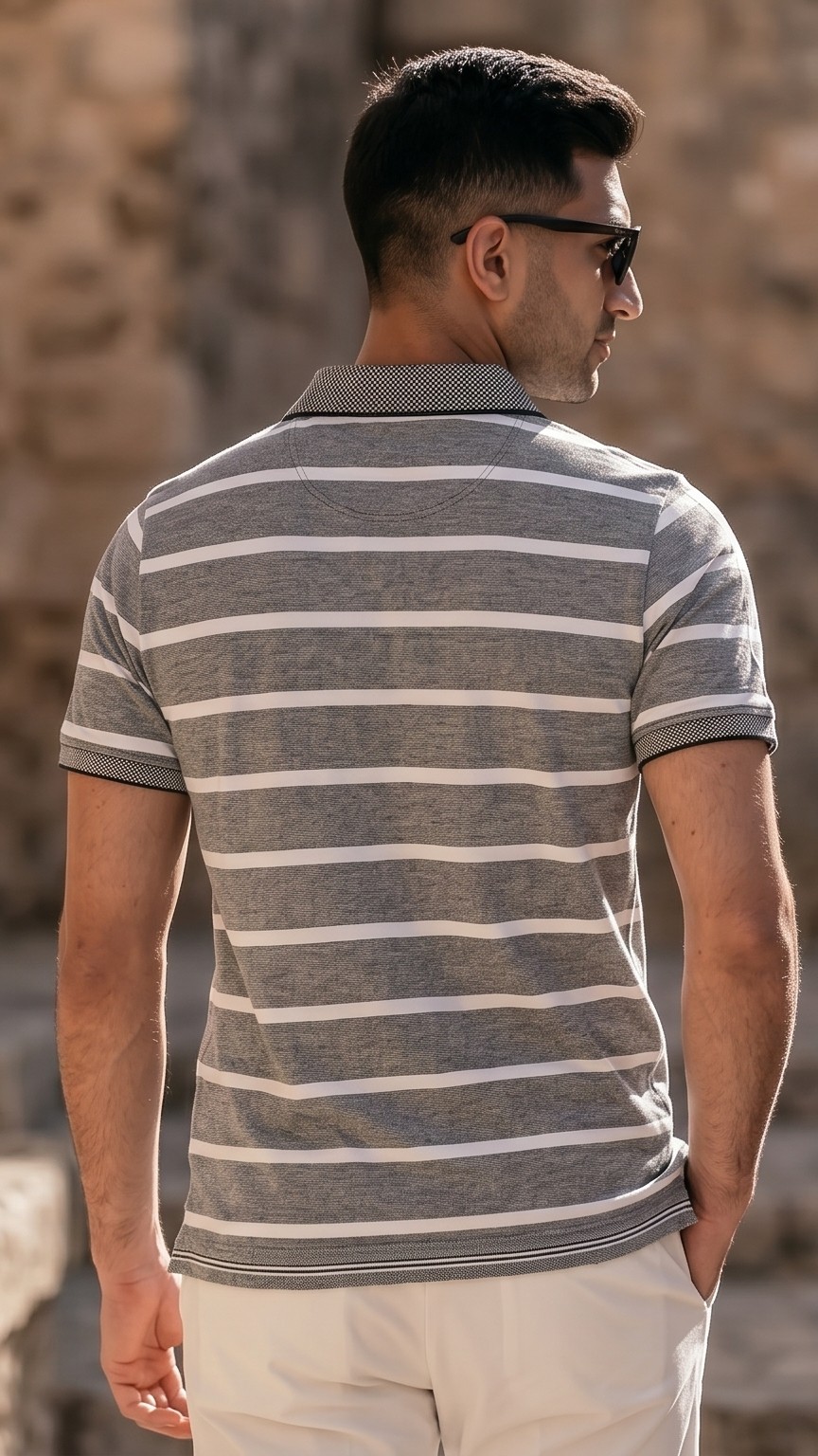 haze gray mesh striped polo shirt haze gray mesh striped polo shirt