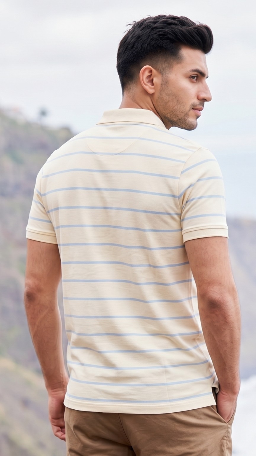 thin striped butter blue polo shirt thin striped butter blue polo shirt