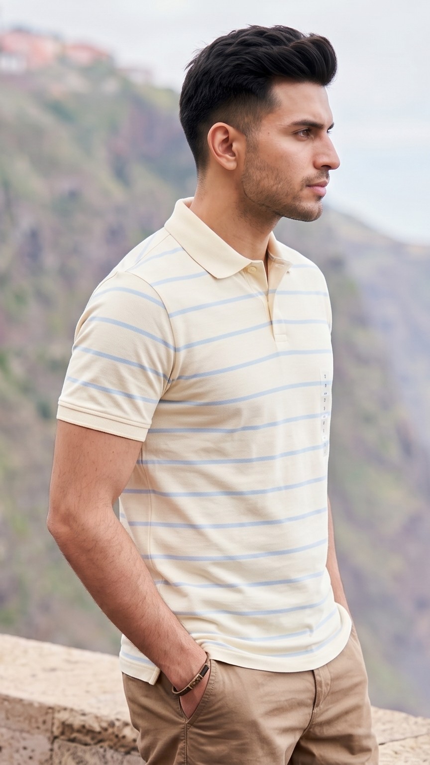 thin striped butter blue polo shirt thin striped butter blue polo shirt