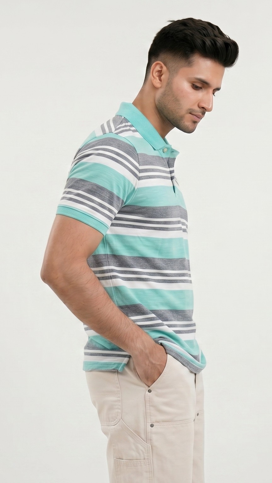 glacier ash 3 tone striped polo shirt glacier ash 3 tone striped polo shirt